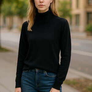 Louben Turtleneck Sweater Silk Black Women's XL Pullover Long Sleeves